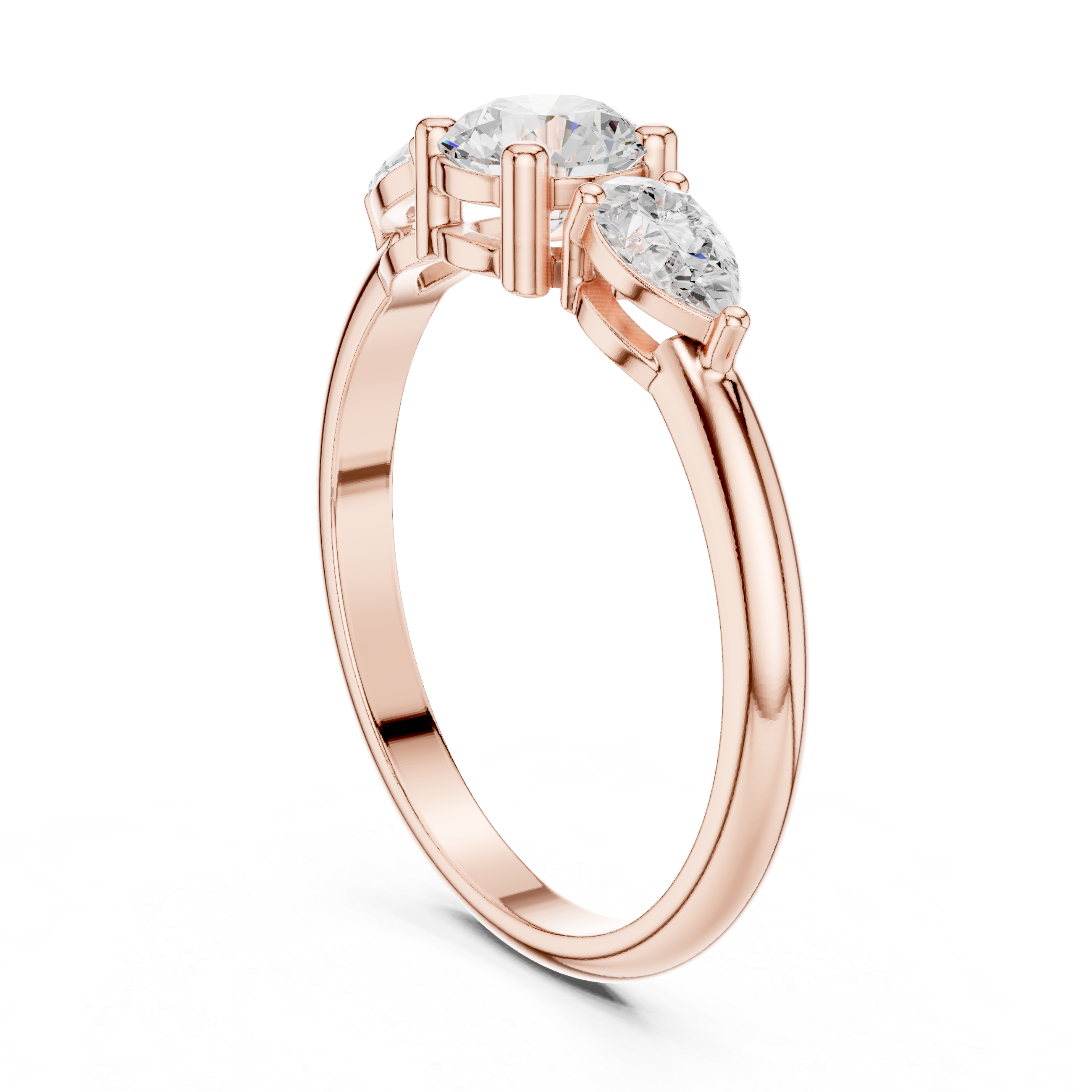 Ladies round pear three stone diamond ring in gold with round and pear lab grown diamonds by Signora Jewels