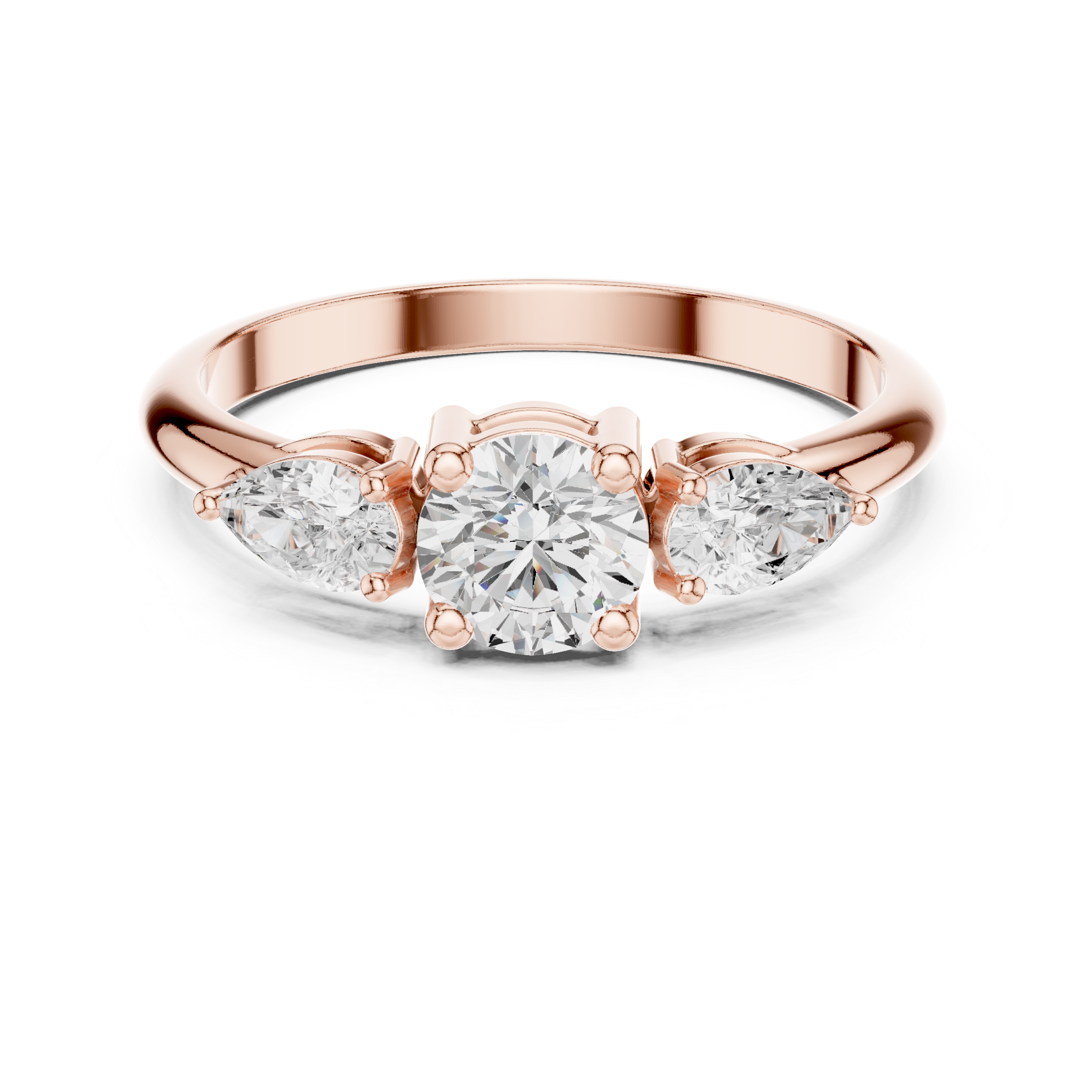 Ladies round pear three stone diamond ring in gold with round and pear lab grown diamonds by Signora Jewels