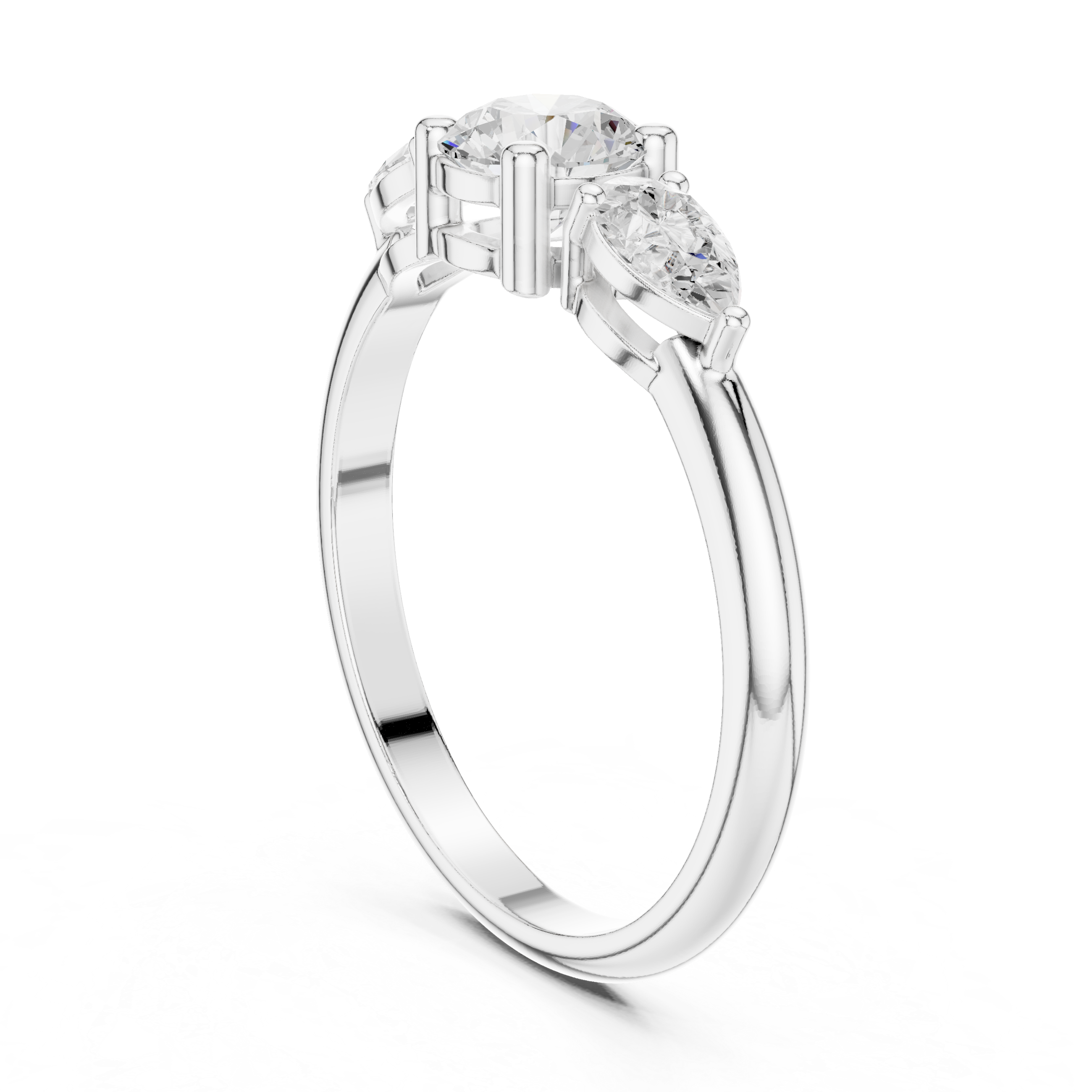 Ladies round pear three stone diamond ring in gold with round and pear lab grown diamonds by Signora Jewels
