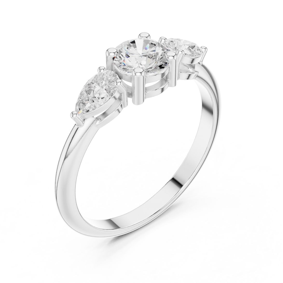 Ladies round pear three stone diamond ring in gold with round and pear lab grown diamonds by Signora Jewels
