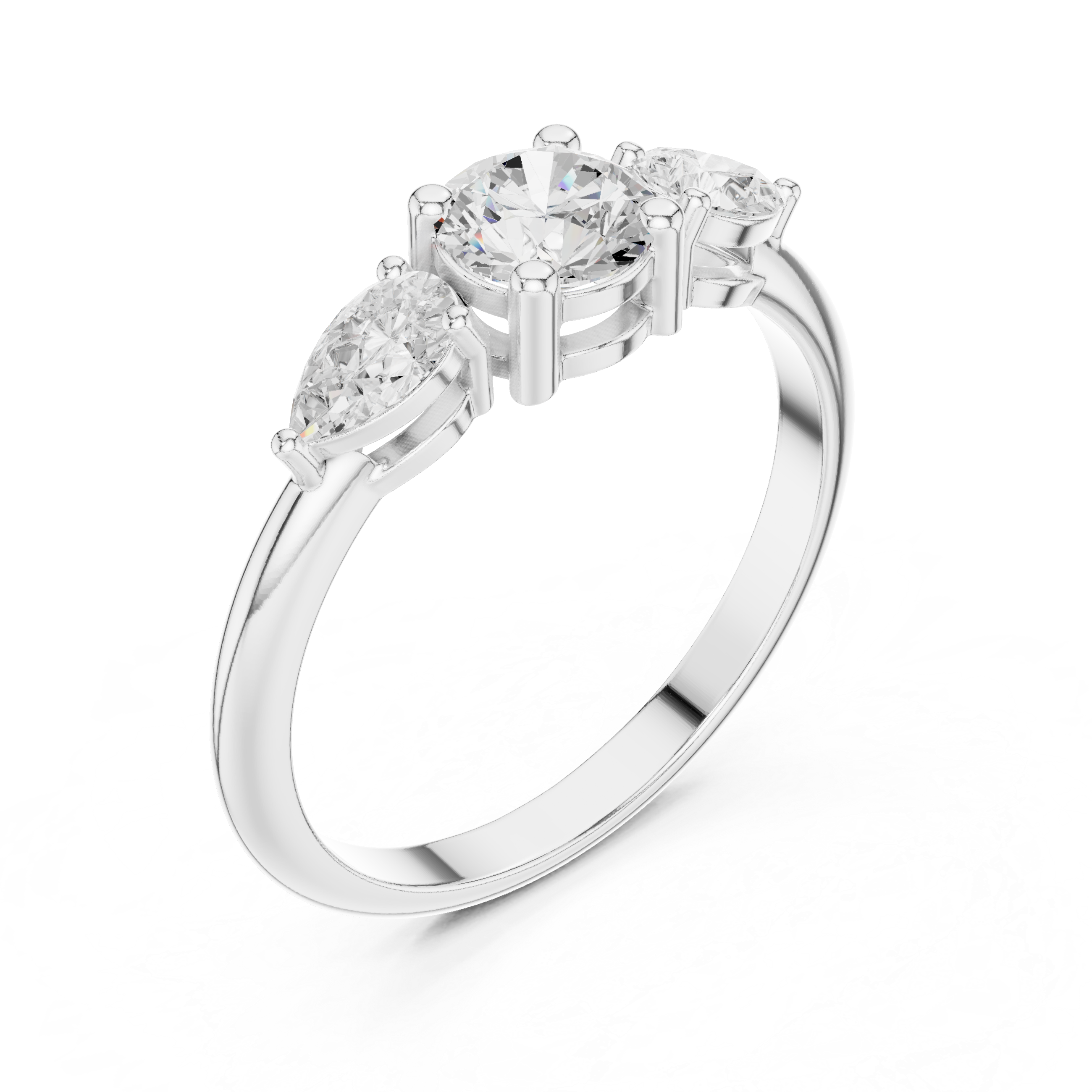 Ladies round pear three stone diamond ring in gold with round and pear lab grown diamonds by Signora Jewels
