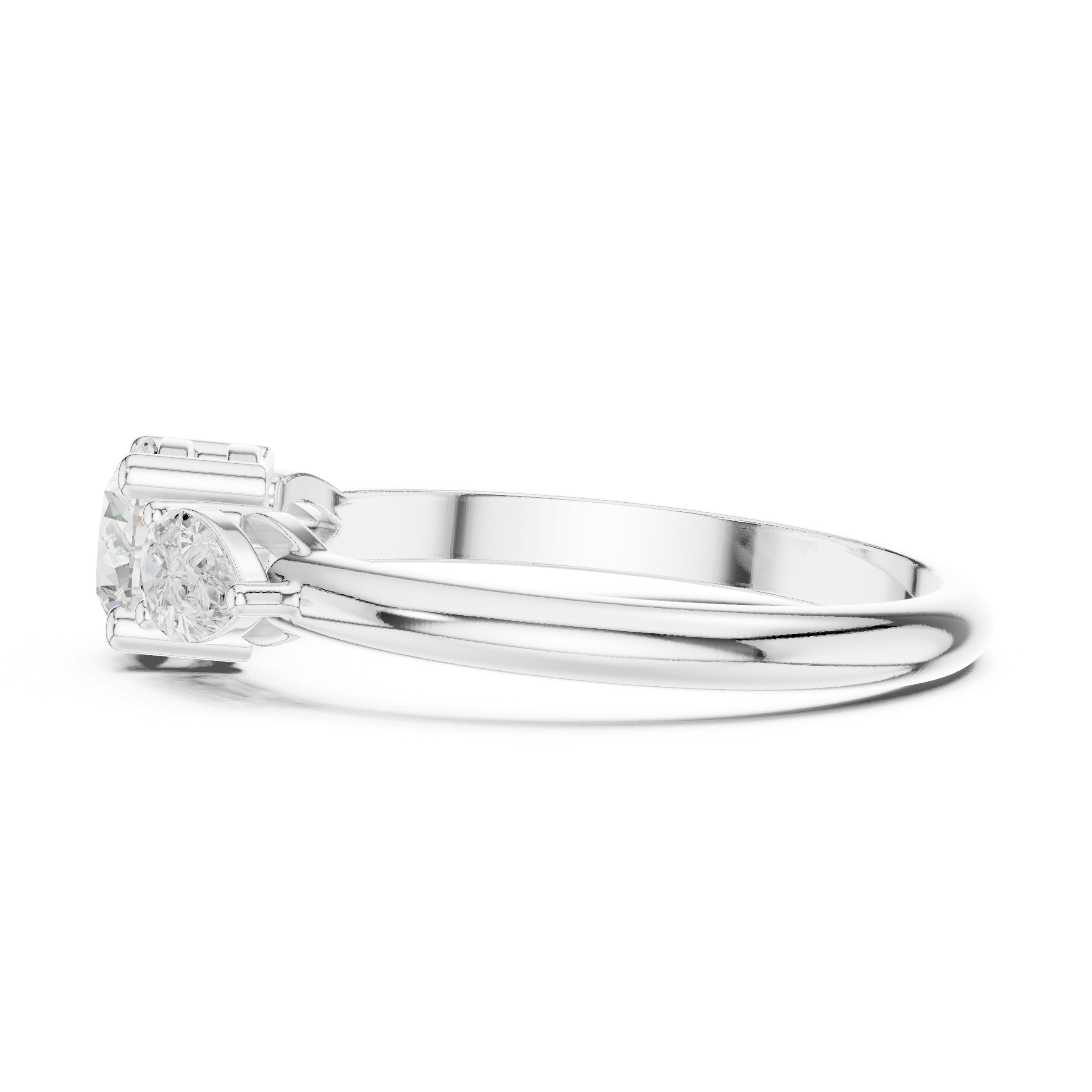 Ladies round pear three stone diamond ring in gold with round and pear lab grown diamonds by Signora Jewels