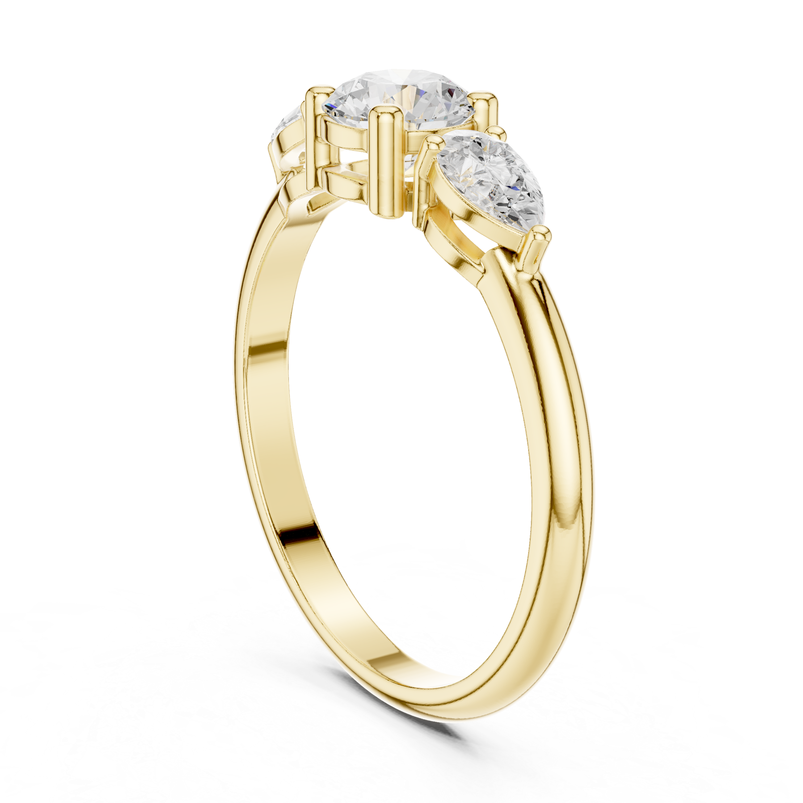 Ladies round pear three stone diamond ring in gold with round and pear lab grown diamonds by Signora Jewels