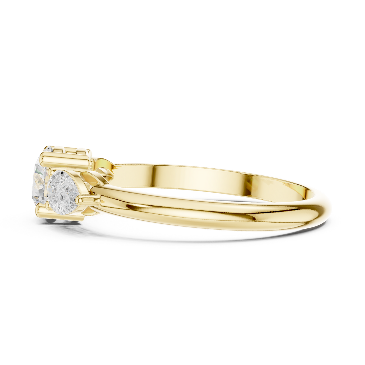 Ladies round pear three stone diamond ring in gold with round and pear lab grown diamonds by Signora Jewels