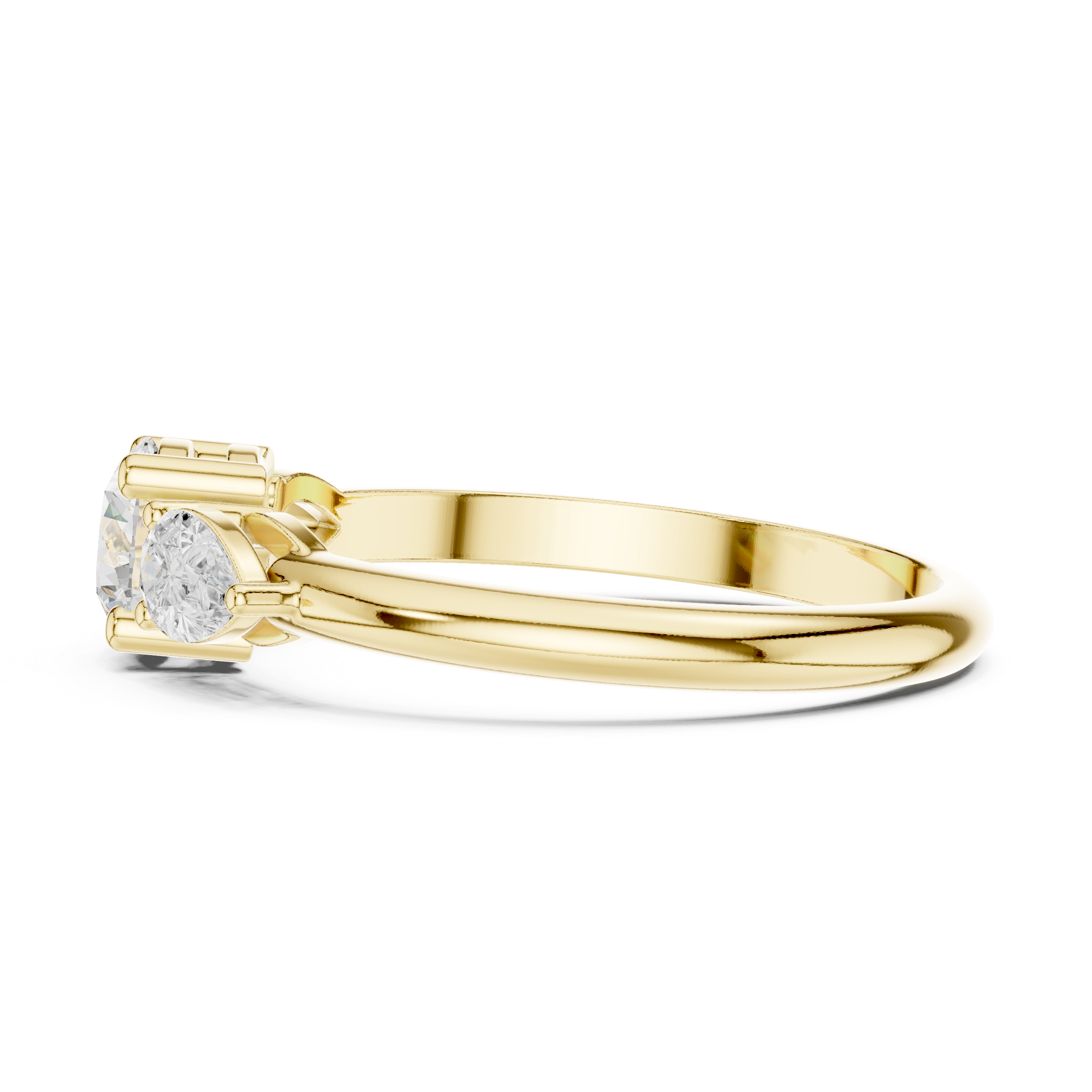Ladies round pear three stone diamond ring in gold with round and pear lab grown diamonds by Signora Jewels