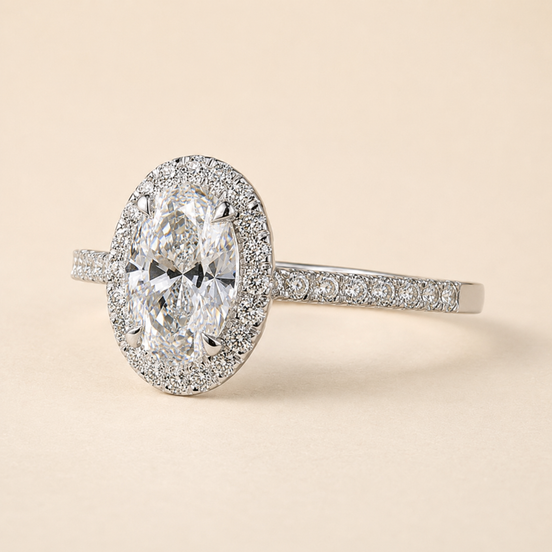 Oval Cut Lab Grown Diamond Halo Engagement Ring - lab grown diamond ring