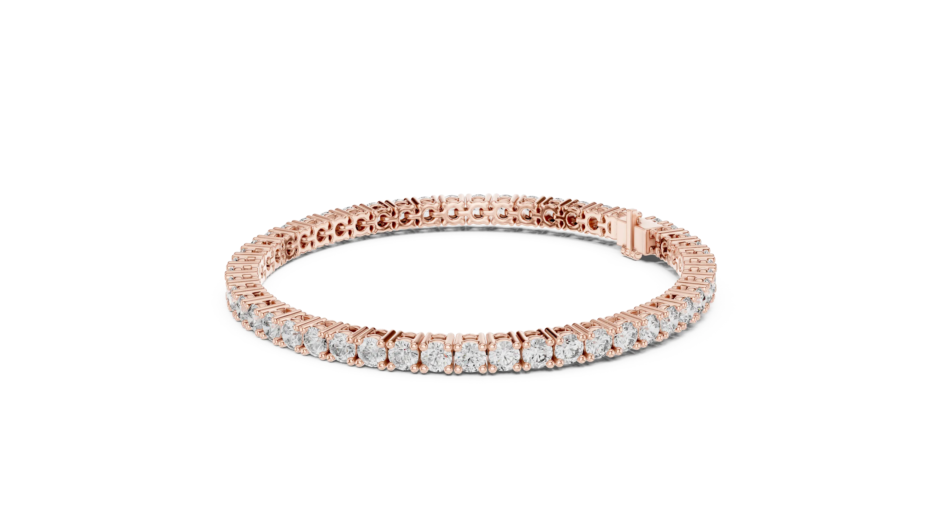 Classic round diamond tennis bracelet available in yellow gold white gold and rose gold with 49 brilliant diamonds in elegant collet setting design