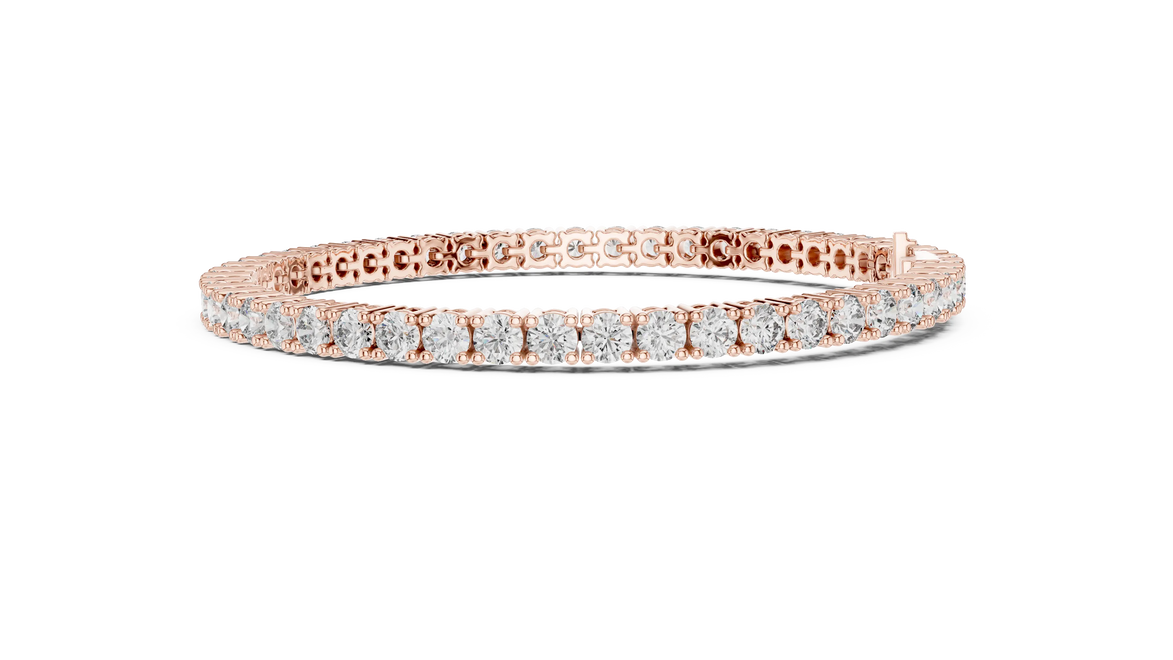 Rose gold bracelet with diamonds on a white background