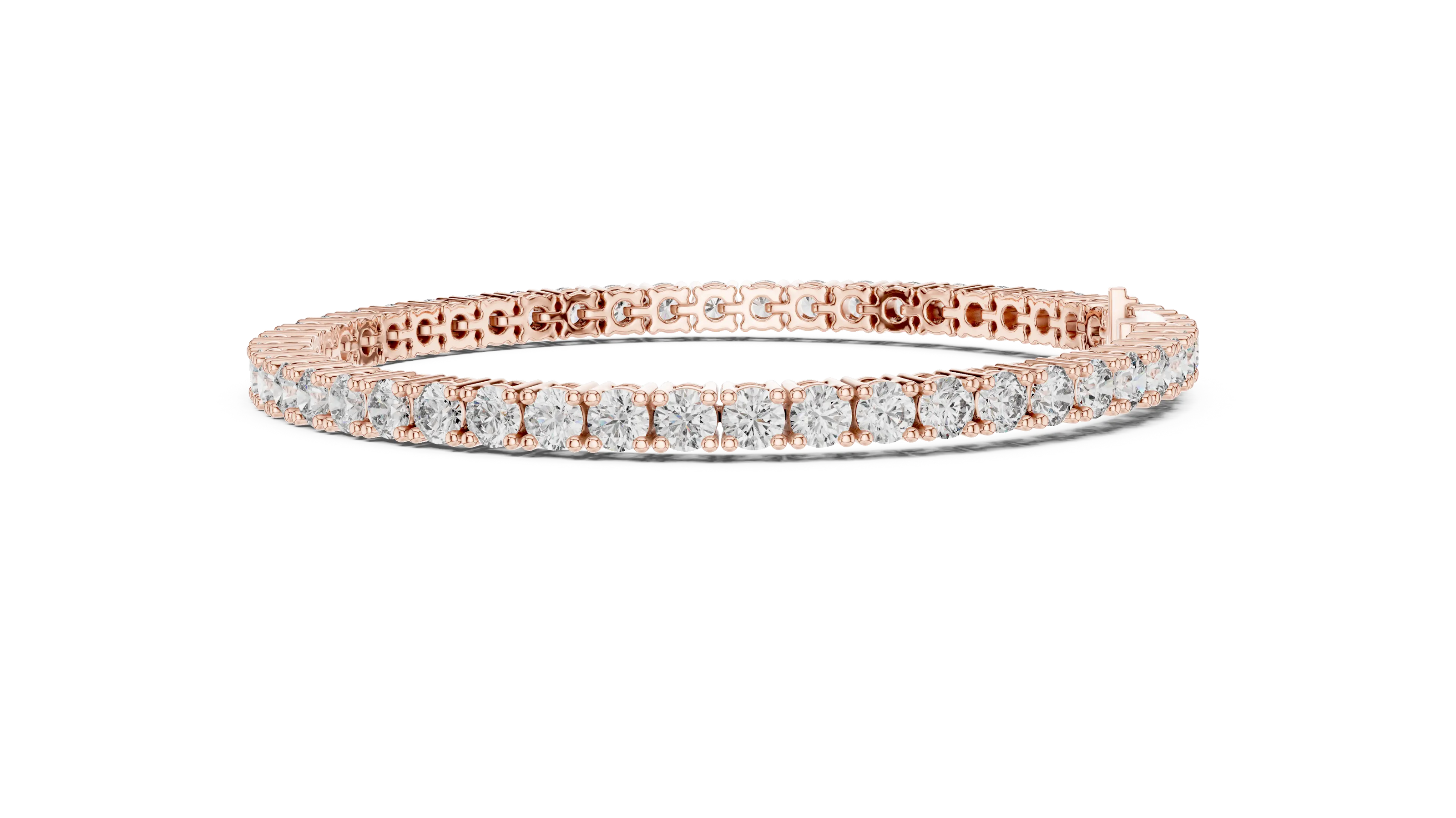 Rose gold bracelet with diamonds on a white background