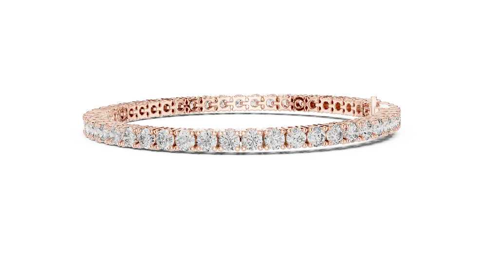 Classic round diamond tennis bracelet available in yellow gold white gold and rose gold with 49 brilliant diamonds in elegant collet setting design