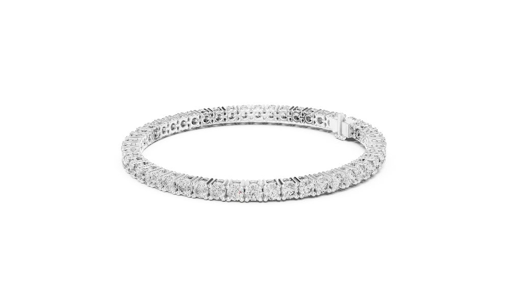Silver bracelet with clear stones on a white background