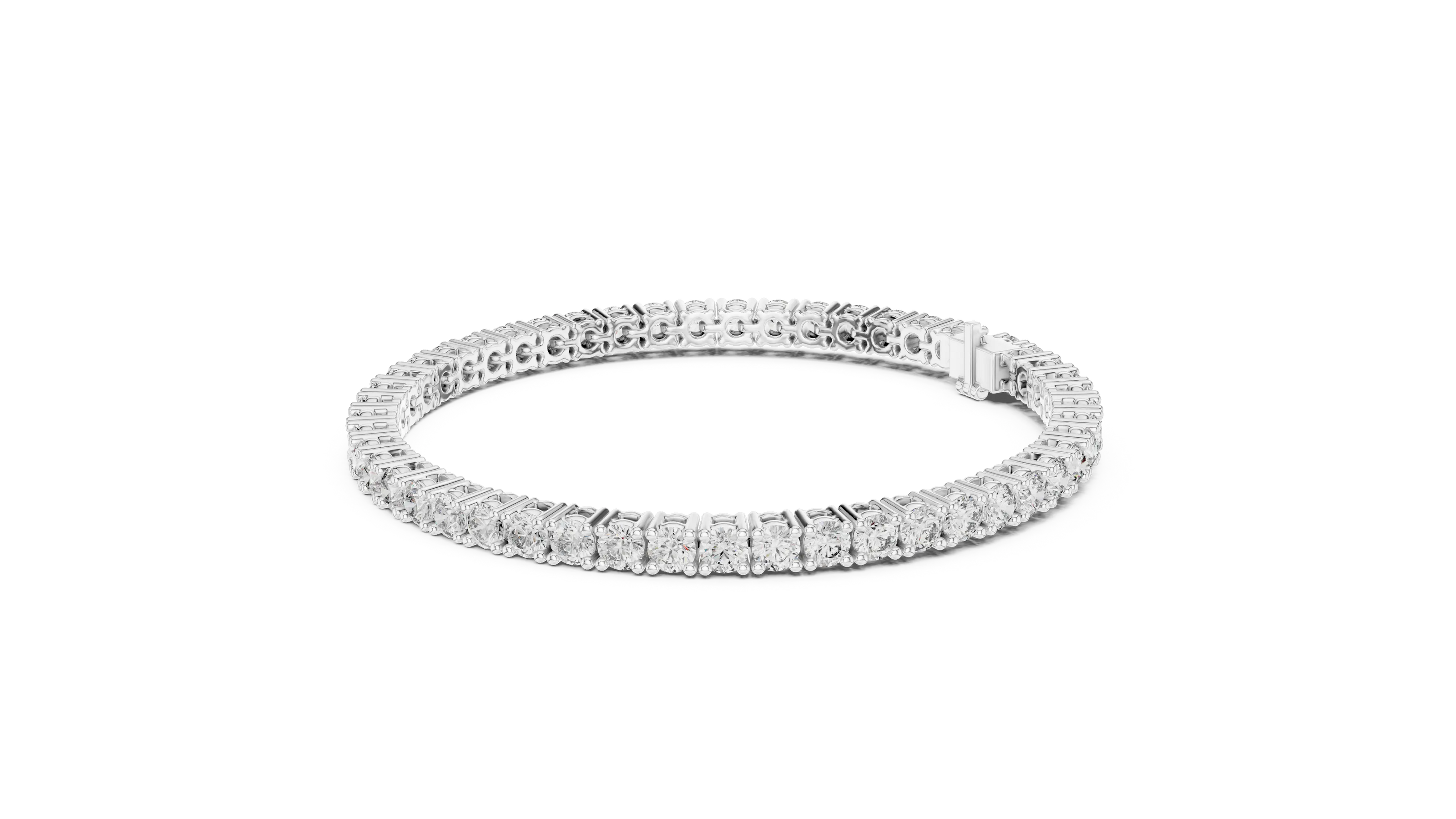 Classic round diamond tennis bracelet available in yellow gold white gold and rose gold with 49 brilliant diamonds in elegant collet setting design