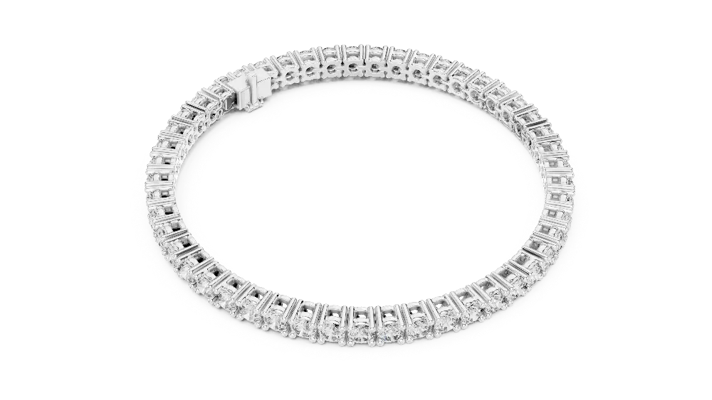 Classic round diamond tennis bracelet available in yellow gold white gold and rose gold with 49 brilliant diamonds in elegant collet setting design