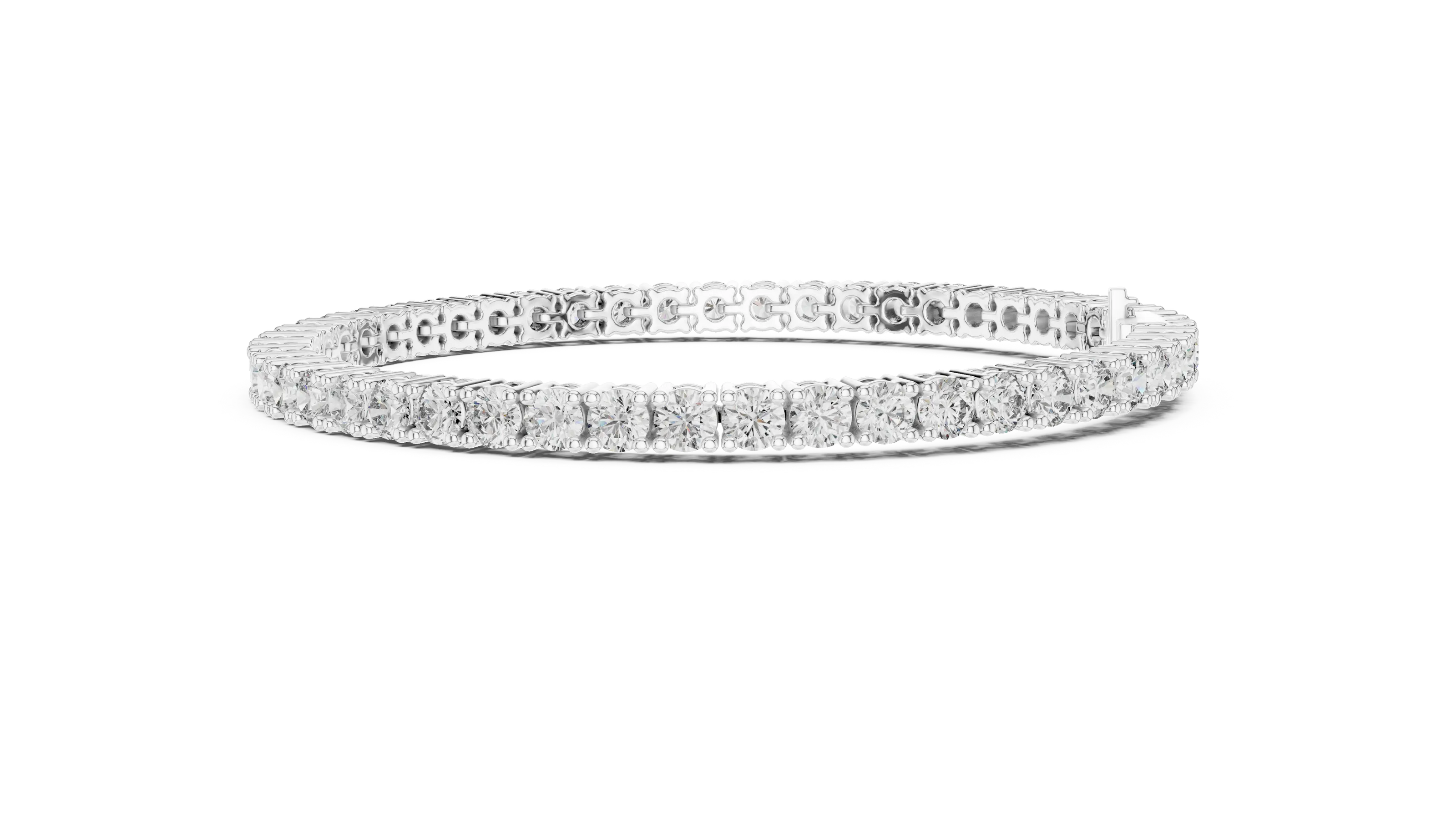 Classic round diamond tennis bracelet available in yellow gold white gold and rose gold with 49 brilliant diamonds in elegant collet setting design