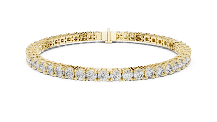 Classic round diamond tennis bracelet available in yellow gold white gold and rose gold with 49 brilliant diamonds in elegant collet setting design