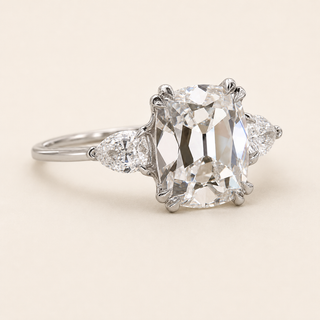 Princess Cut Lab Grown Diamond Three-Stone Engagement Ring with Trellis Basket in White Gold
