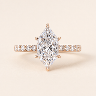 Dutch Marquise Lab Grown Diamond Hidden Halo Engagement Ring with Micro Pavé Band in Rose Gold