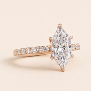 Dutch Marquise Lab Grown Diamond Hidden Halo Engagement Ring with Micro Pavé Band in Rose Gold
