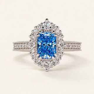 Fancy yellow pear lab grown diamond Four-Prong engagement ring with pavé shoulders in White Gold