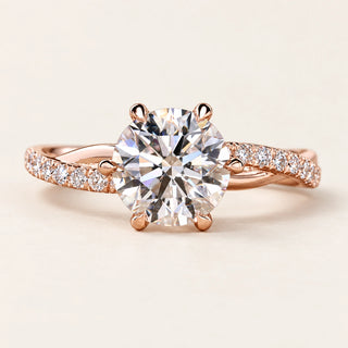 Round Cut Lab Grown Diamond Cathedral Engagement Ring in Rose Gold