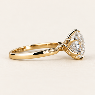 Portuguese cut round Lab Grown Diamond engagement ring in white gold with a six-prong lotus basket and pinched comfort-fit shank.