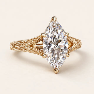 Marquise Lab Grown Diamond Tulip Basket Engagement Ring in Yellow Gold