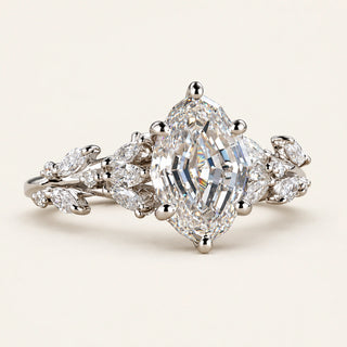 Oval Step Cut Lab Grown Diamond Cluster Engagement Ring in White Gold