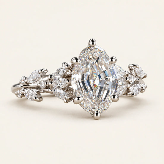 Oval Step Cut Lab Grown Diamond Cluster Engagement Ring in White Gold