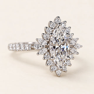 Marquise Lab Grown Diamond Halo Engagement Ring in White Gold