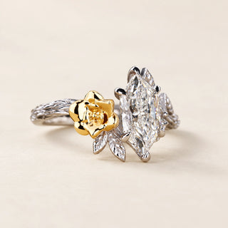 Dutch Marquise Lab Grown Diamond Side Stone Engagement Ring in White Gold
