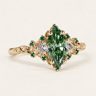 Vintage Marquise Lab Grown Diamond Cluster Engagement Ring in Yellow Gold