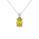 Oval cut canary yellow gemstone pendant, white gold surprise diamond setting.