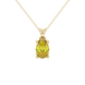 Oval cut canary yellow gemstone pendant, yellow gold surprise diamond setting.