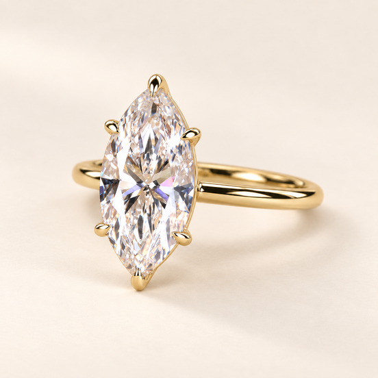 Marquise Cut Lab Grown Diamond Six-Prong Engagement Ring in Yellow Gold