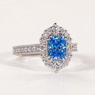 Fancy yellow pear lab grown diamond Four-Prong engagement ring with pavé shoulders in White Gold