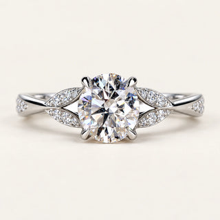 Round Cut Lab Grown Diamond Split Shank Engagement Ring in White Gold