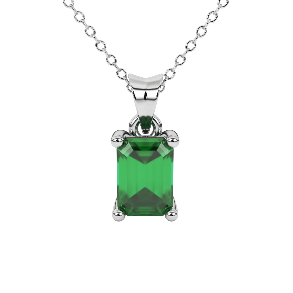 Emerald cut green gemstone solitaire pendant in rose gold four prong setting