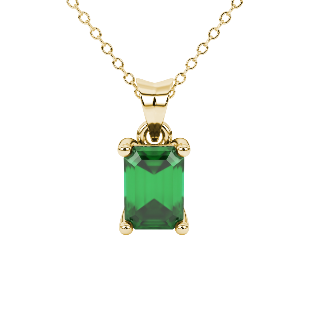 Emerald cut green gemstone solitaire pendant in rose gold four prong setting