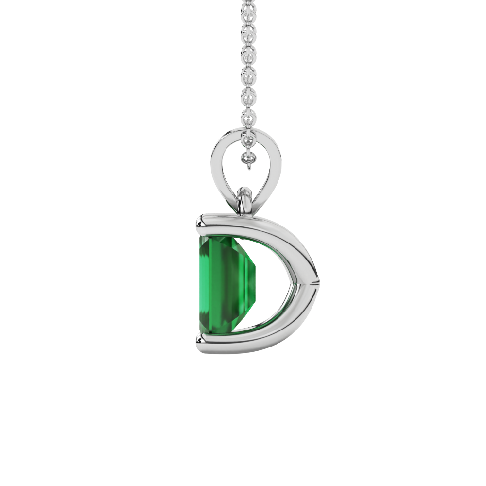 Emerald cut green gemstone solitaire pendant in rose gold four prong setting