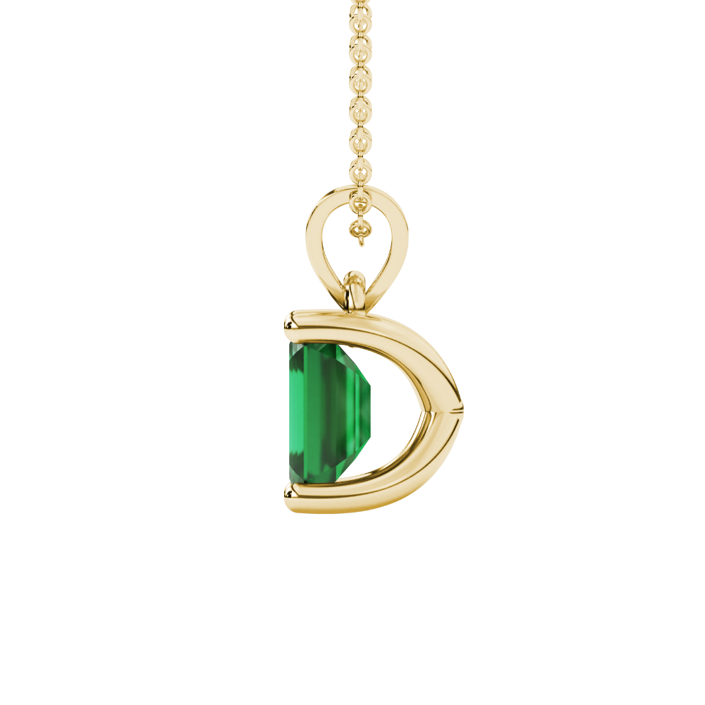 Emerald cut green gemstone solitaire pendant in rose gold four prong setting
