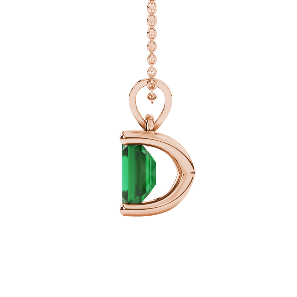 Emerald cut green gemstone solitaire pendant in rose gold four prong setting