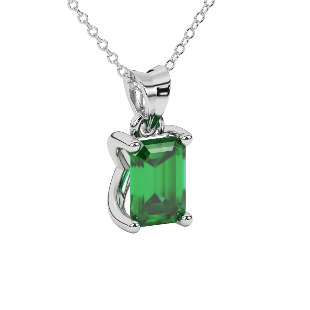 Emerald cut green gemstone solitaire pendant in rose gold four prong setting