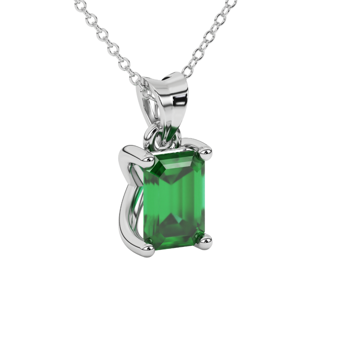 Emerald cut green gemstone solitaire pendant in rose gold four prong setting