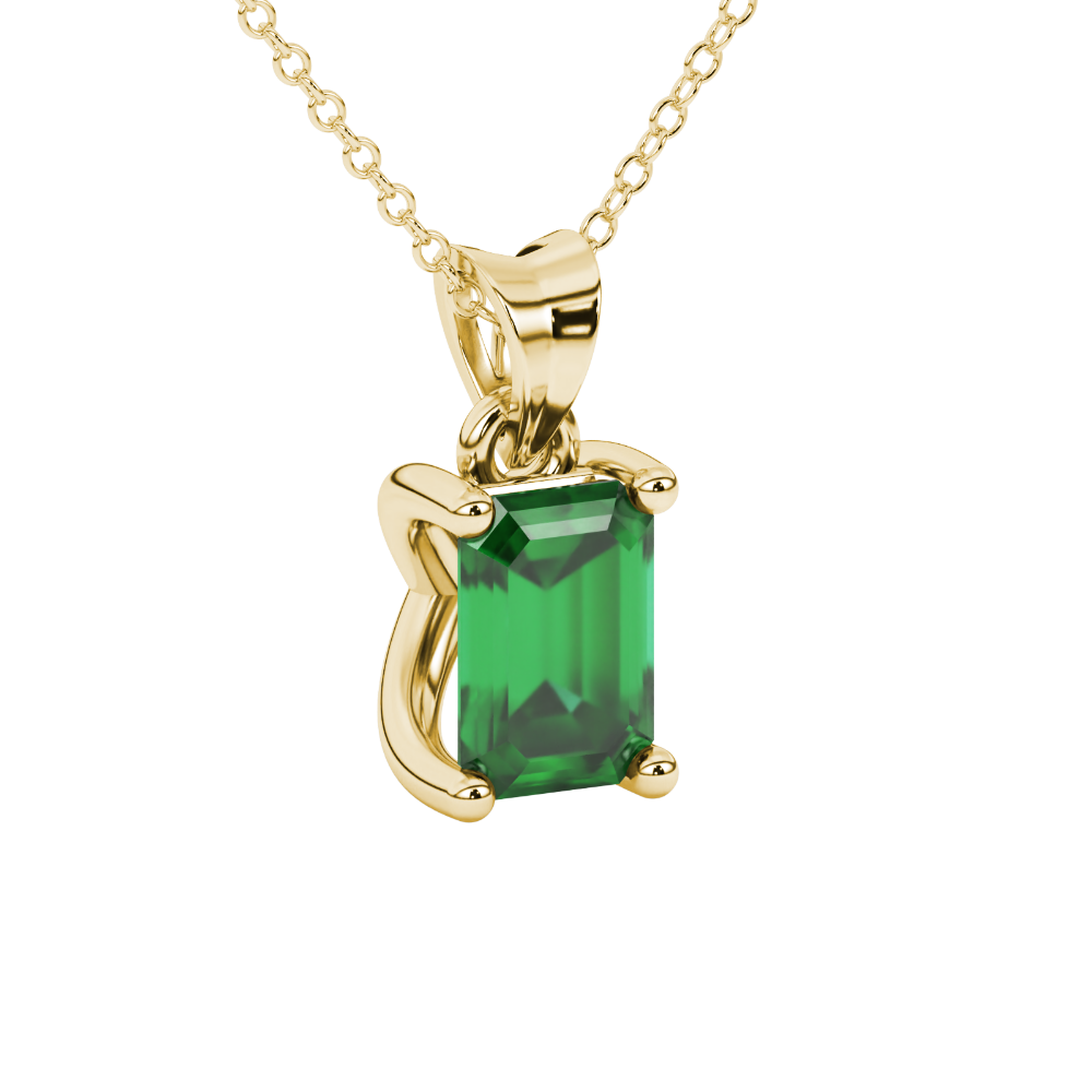 Emerald cut green gemstone solitaire pendant in rose gold four prong setting