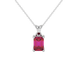 Emerald cut red gemstone solitaire pendant in white gold four prong setting