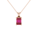 Emerald cut red gemstone solitaire pendant in white gold four prong setting