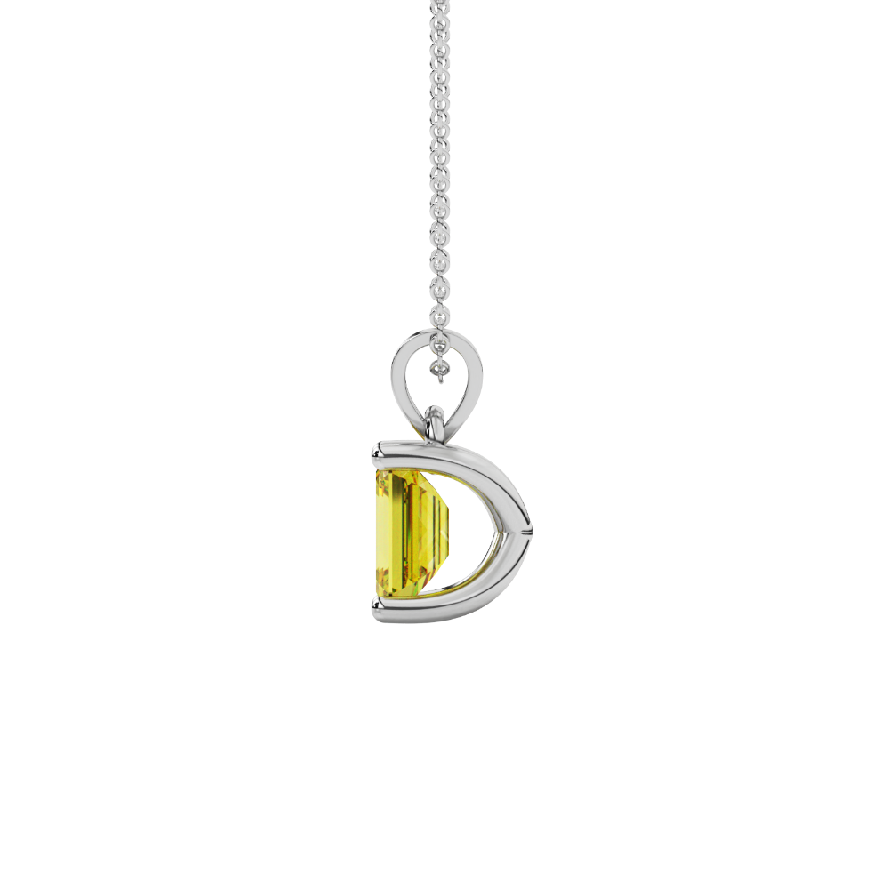 Emerald cut yellow gemstone solitaire pendant in rose gold four prong setting