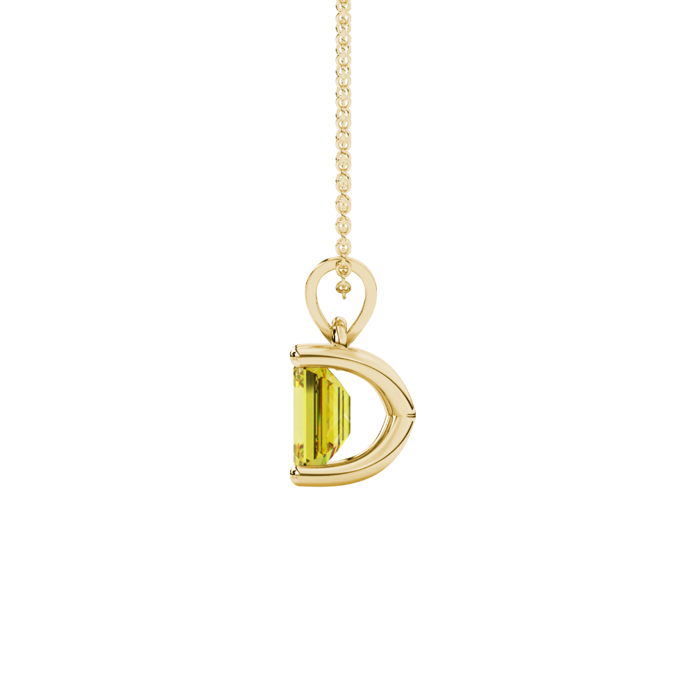 Emerald cut yellow gemstone solitaire pendant in rose gold four prong setting