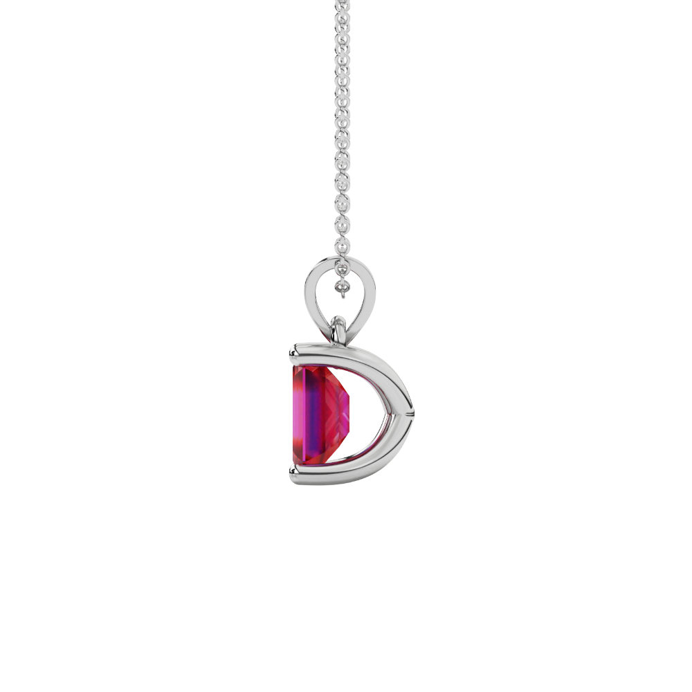 Emerald cut red gemstone solitaire pendant in white gold four prong setting