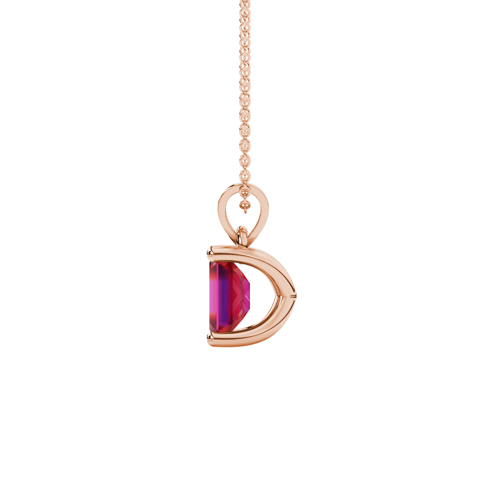 Emerald cut red gemstone solitaire pendant in white gold four prong setting